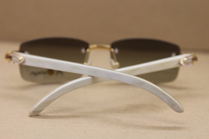 Cartier Hot New 8200757 Big diamond Sunglasses Rimless White Buffalo Horn Glasses Brand Men Sun Glasses
