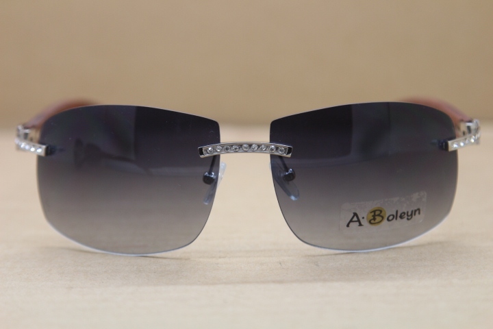 Hot Larger 4189705 Men Brand Sunglasses Big Diamond Glasses Rimless Gold Wood Sun Glasses