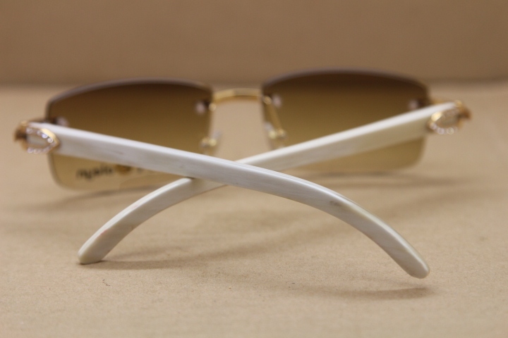 Cartier Hot New 8200757 Big diamond Sunglasses Rimless White Buffalo Horn Glasses Brand Men Sun Glasses