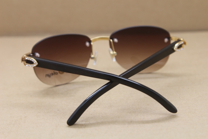 2017 Hot Rimless T8307005 Big diamond SunGlasses brand designer Black Genuine Natural Buffalo horn Glasses