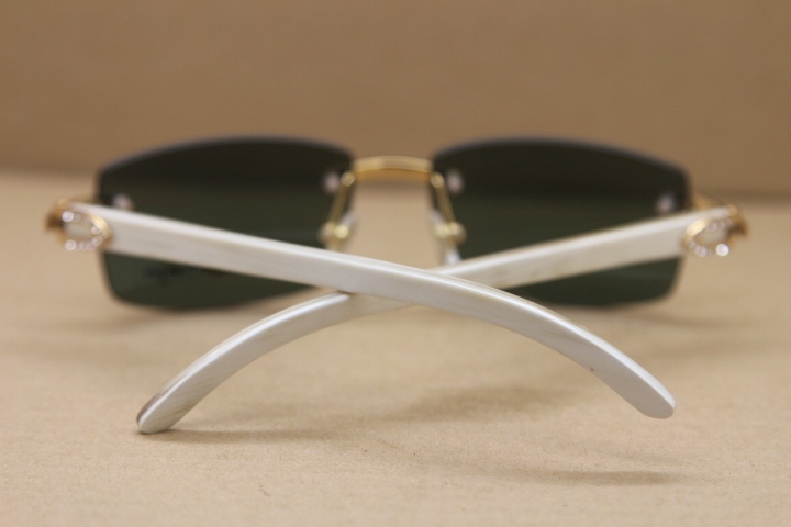 Cartier Hot New 8200757 Big diamond Sunglasses Rimless White Buffalo Horn Glasses Brand Men Sun Glasses