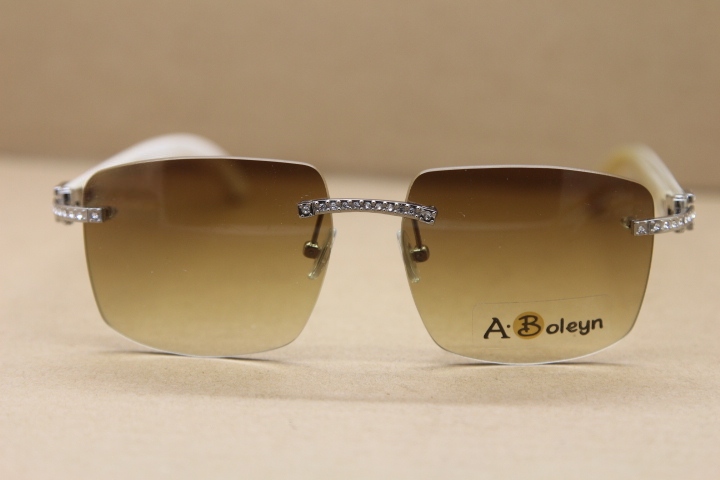 New Rimless T8300816 Big Diamond glasses Brand White Genuine horn Sunglasses designer glasses
