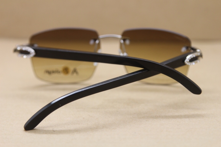 2017 New Fashion T8300816 Brand Glasses Rimless Black Buffalo Horn Sunglasses Big Diamond Sun Glasses