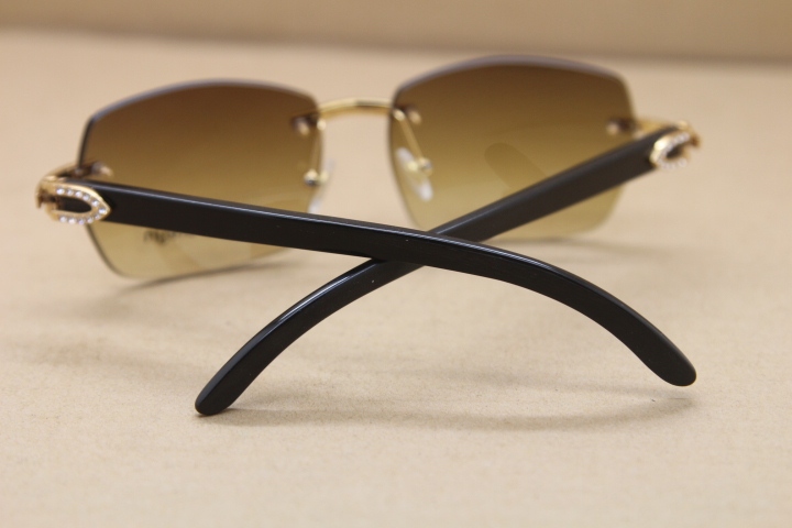 Hot New Rimless T8100905 Brand Sunglasses Women Black Buffalo Horn Glasses Big Diamond Sun Glasses