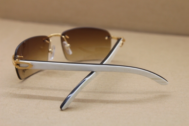 Hot 3524016 Genuine Natural Buffalo horn White inside Black Rimless Sunglasses Brand designer Glasses