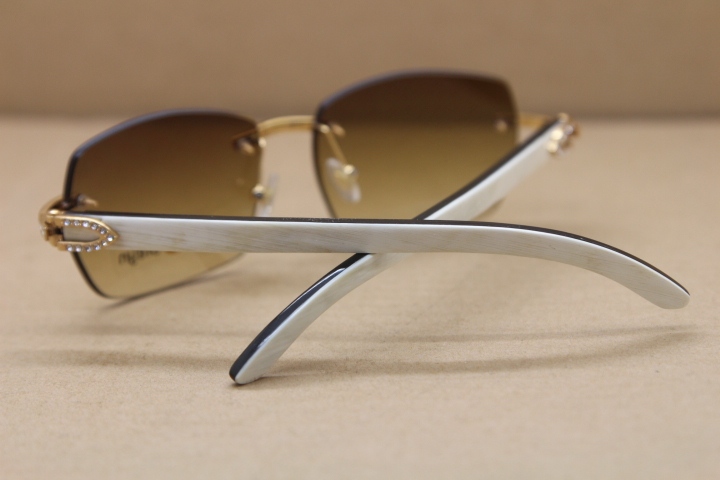 Genuine Natural Buffalo horn White inside Black Rimless Sunglasses limited edition Big Diamond T8100905 Glasses