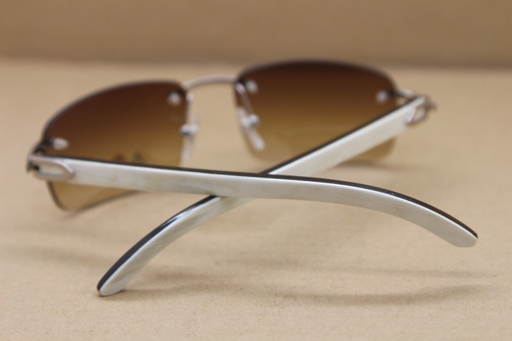 Hot 3524016 Genuine Natural Buffalo horn White inside Black Rimless Sunglasses Brand designer Glasses