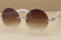 Cartier T3524012 diamond Rimless Original White Buffalo Horn in Sunglasses Gold Brown or Silver Brown Lens Size:57