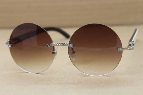 Cartier T3524012 diamond Rimless Original Black Mix White Buffalo Horn in Sunglasses Gold Brown or Silver Brown Lens Size:57