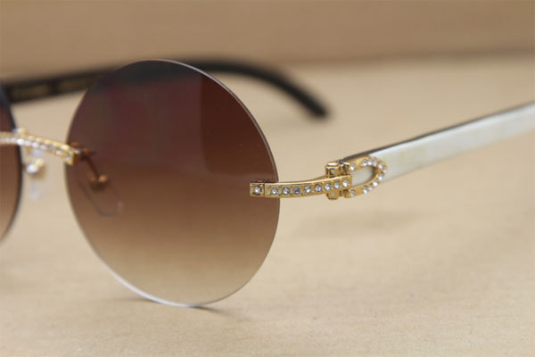 Cartier T3524012 diamond Rimless Original Black Mix White Buffalo Horn in Sunglasses Gold Brown or Silver Brown Lens Size:57