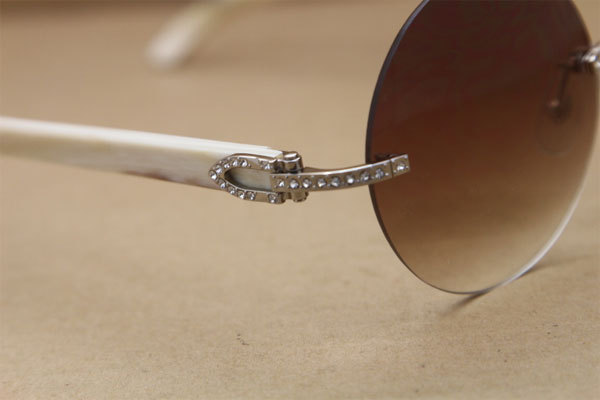 Cartier T3524012 diamond Rimless Original White Buffalo Horn in Sunglasses Gold Brown or Silver Brown Lens Size:57