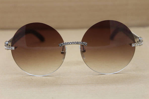 Cartier T3524012 diamond Rimless Original Black Mix White Buffalo Horn in Sunglasses Gold Brown or Silver Brown Lens Size:57