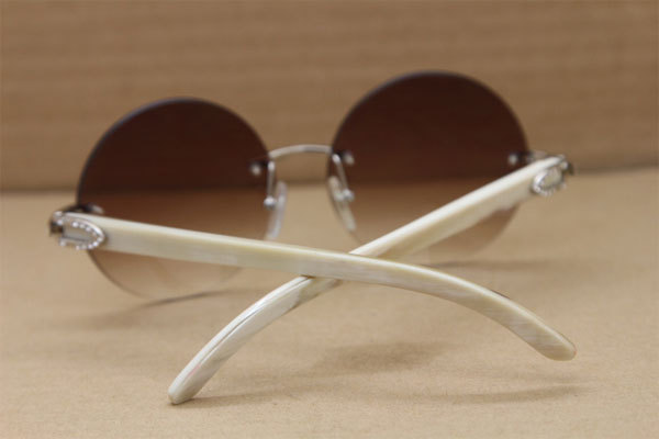 Cartier T3524012 diamond Rimless Original White Buffalo Horn in Sunglasses Gold Brown or Silver Brown Lens Size:57