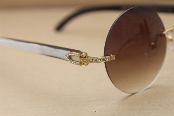 Cartier T3524012 diamond Rimless Original Black Mix White Buffalo Horn in Sunglasses Gold Brown or Silver Brown Lens Size:57