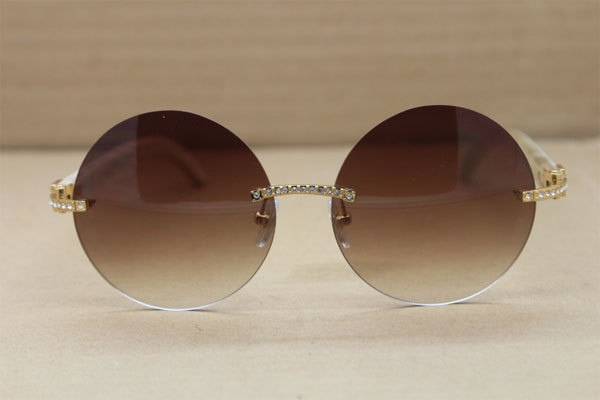 Cartier T3524012 diamond Rimless Original White Buffalo Horn in Sunglasses Gold Brown or Silver Brown Lens Size:57