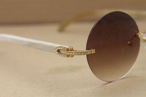Cartier T3524012 diamond Rimless Original White Buffalo Horn in Sunglasses Gold Brown or Silver Brown Lens Size:57