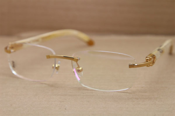 Cartier Rimless T8100864 White Genuine Natural Buffalo Horn Original Eyeglasses in Gold