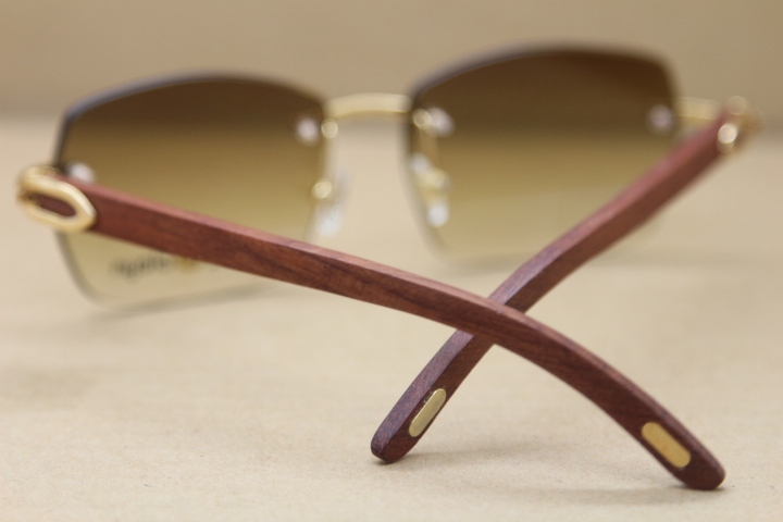 Cartier Rimless Sunglasses T8100905 High Quality Fashion Sunglasses Wooden Glasses Rimless gold wood glasses in Gold Brown Lens