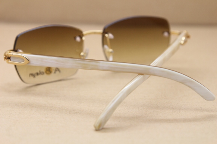 Cartier Rimless Sunglasses T8100905 White Genuine Natural Sunglasses in Gold Brown Lens