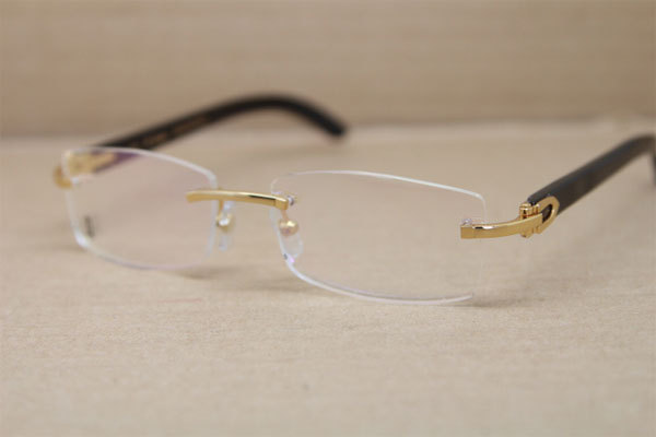 Cartier Rimless 3524012 Black Buffalo Horn Glasses in Gold