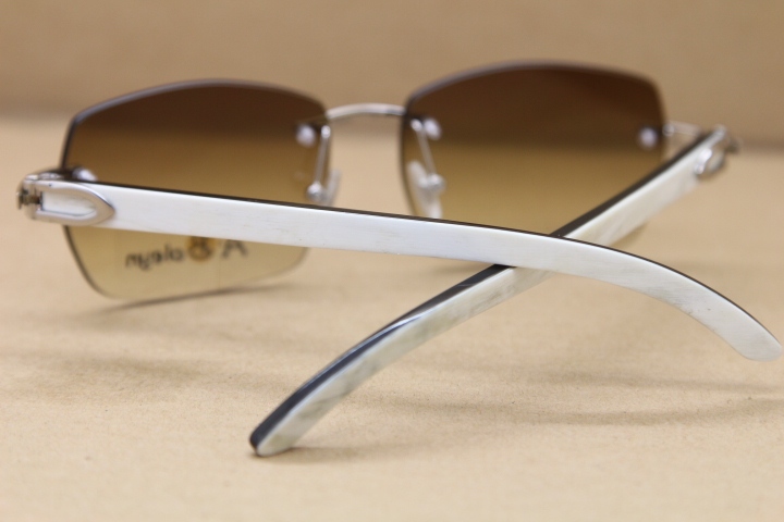 Cartier Rimless Sunglasses T8100905 White Mix Black Buffalo Genuine horn Sunglasses New Brand designer Sun Glasses in Gold Brown Lens