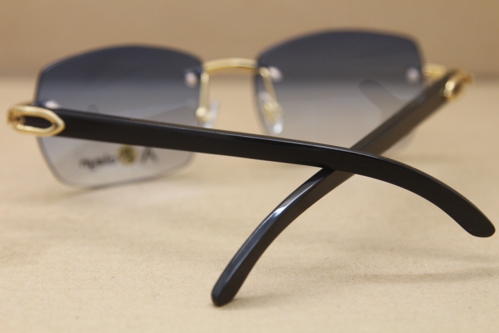 Cartier Rimless Sunglasses T8100905 Original Black Buffalo Horn Sunglasses in Gold Brown Lens