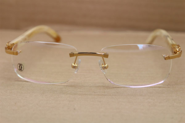 Cartier Rimless T8100864 White Genuine Natural Buffalo Horn Original Eyeglasses in Gold