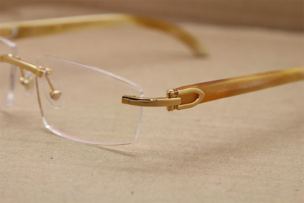 Cartier Rimless T8100905 Eye Glasses White Buffalo Horn Eyeglasses in Gold