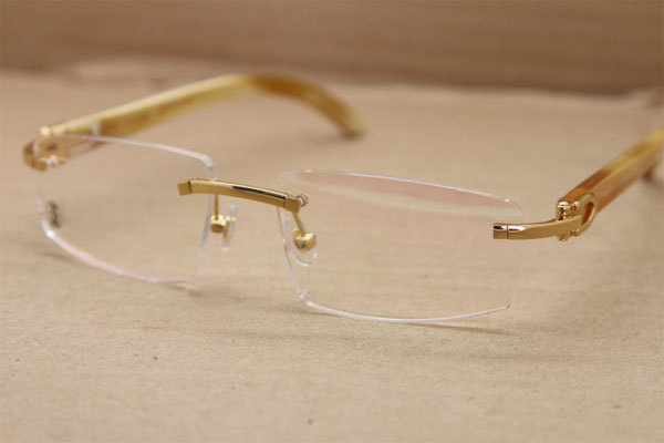 Cartier Rimless T8100905 Eye Glasses White Buffalo Horn Eyeglasses in Gold