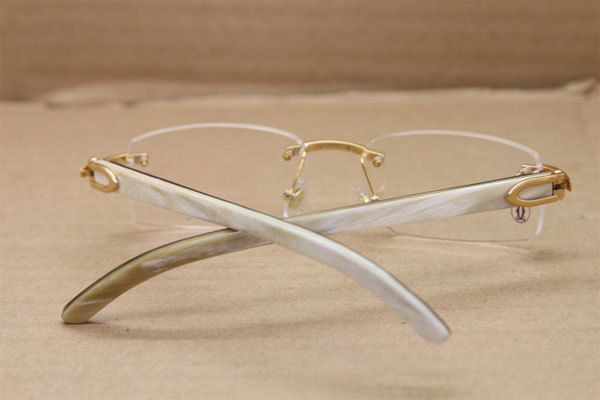 Cartier Rimless T8100903 White Inside Black Buffalo Horn Original Optical in Gold