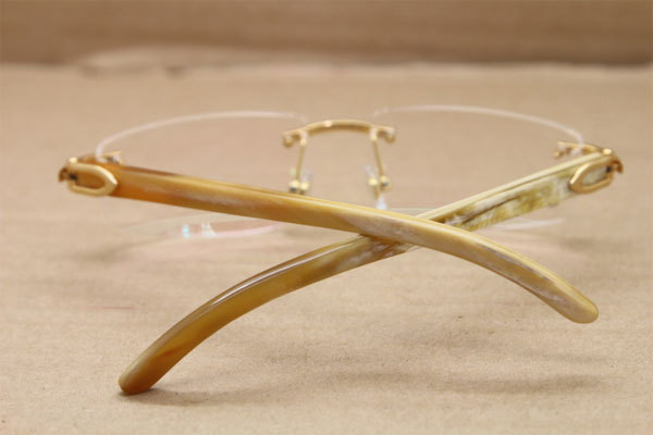 Cartier Rimless T8100905 Eye Glasses White Buffalo Horn Eyeglasses in Gold