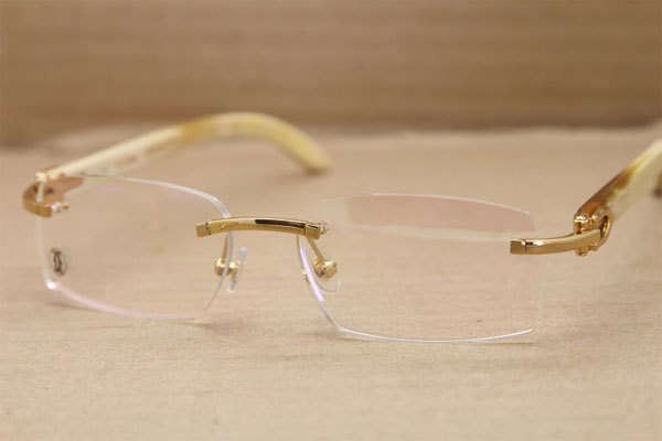 Cartier Rimless T8100903 Rimless White Genuine Natural Buffalo Horn Optical in Gold