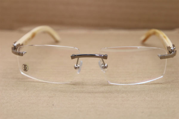 Cartier Rimless T8100905 Eye Glasses White Buffalo Horn Eyeglasses in Gold