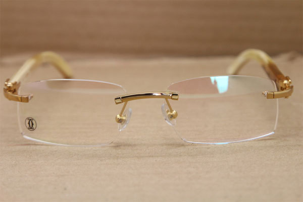 Cartier Rimless T8100903 Rimless White Genuine Natural Buffalo Horn Optical in Gold