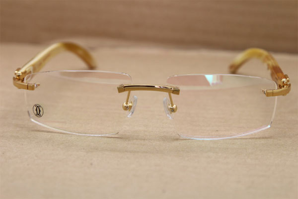 Cartier Rimless T8100905 Eye Glasses White Buffalo Horn Eyeglasses in Gold