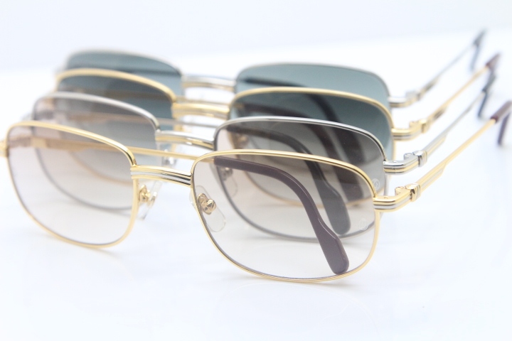 Cartier CT Metal 1188006 Sunglasses in Gold Mix Silver Brown Lens New luxury brand Sunglasses