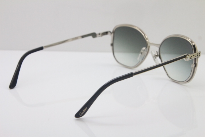 Cartier CT Metal 6338246 Original Sunglasses in Black Mix Silver Brown Lens