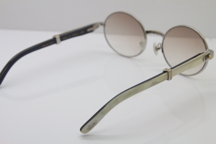 Cartier Hot 7550178 Black Mix White Genuine Natural Sunglasses Vintage Buffalo horn Sun Glasses Original Wholesale Metal Material Size:57