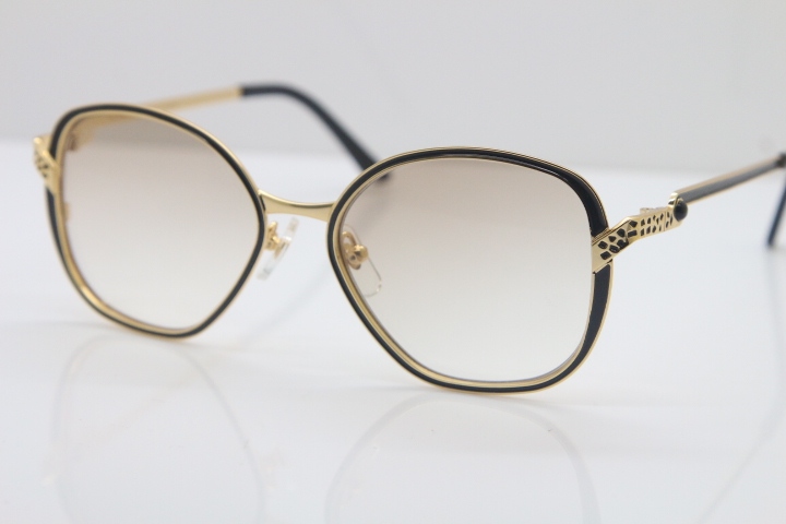 Cartier Metal 6338246 Original Sunglasses in Black Gold Brown Lens Men luxury brand Sunglasses