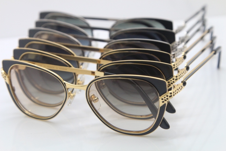 Cartier CT Hot Metal 6338248 Original Sunglasses in Black Silver Brown Lens New luxury brand Sunglasses 