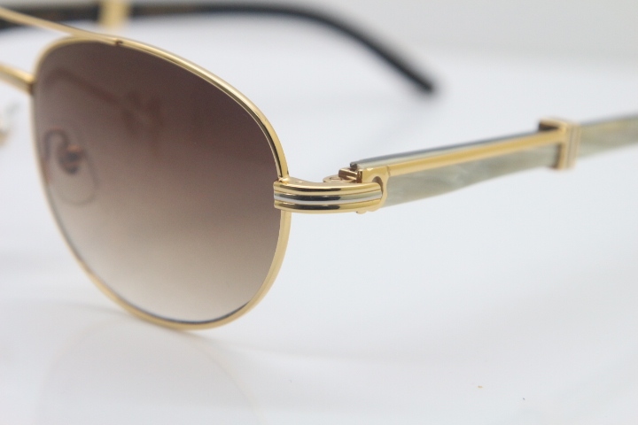 Cartier 569 Black Mix White Genuine Natural Limited edition Sunglasses in Gold Brown Lens