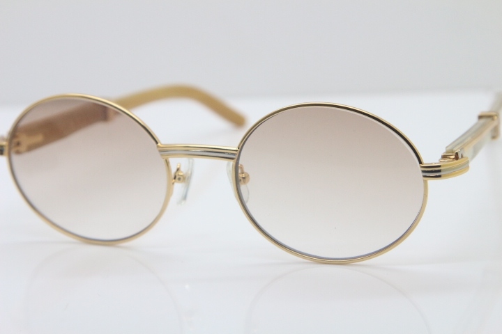 Wholesale Cartier 7550178 White Genuine Natural Original Buffalo horn Sunglasses in Gold Brown Lens Size:55