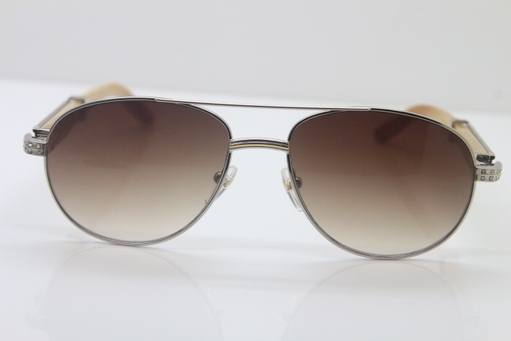 Cartier CT Diamond 569 White Genuine Natural Original Buffalo horn Sunglasses Gold Dark Lens