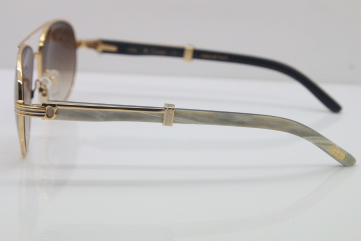 Cartier 569 Black Mix White Genuine Natural Limited edition Sunglasses in Gold Brown Lens