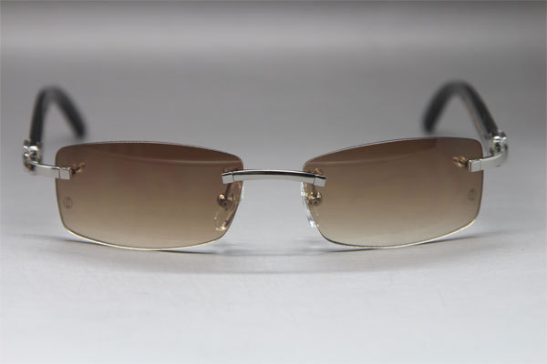 Cartier CT Black Buffalo Horn Rimless Sunglasses Gold Brown Lens Size：54