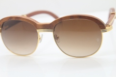 Cartier Hot Carved Wood Trimming Lens 1116443 Wood Sunglasses in Gold Brown Lens