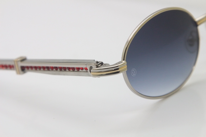 Hot Cartier 7550178 luxury brand 18K Gold sunglasses Vintage Sun Glasses Original Stainless Steel Red Smaller/Big Stones Sunglasses in Gold Brown Lens