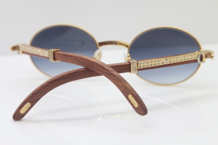 New Decor Wood frame 7550178 Wood 18K Gold Sunglasses Round Sunglasses Men Brand Smaller/Big Stones Glasses in Gold Brown Lens