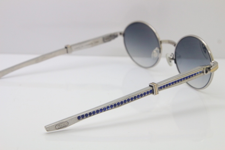 Cartier 7550178 Sunglasses Vintage Sun Glasses Original Stainless Steel Blue Smaller/Big Stones Sunglasses in Silver Gray Lens