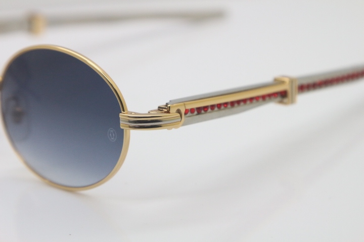 Cartier 7550178 luxury brand 18K Gold sunglasses Vintage Sun Glasses Original Stainless Steel Red Smaller/Big Stones Sunglasses in Gold Brown Lens